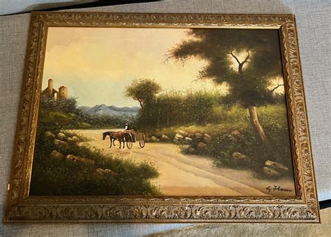 Horse and Cart Oil Painting Framed | EstateSales.org