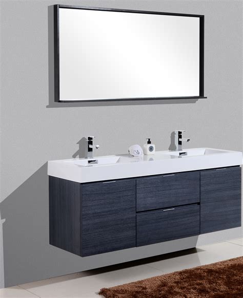 Bliss 60" Gray Oak Wall Mount Double Sink Modern Bathroom Vanity