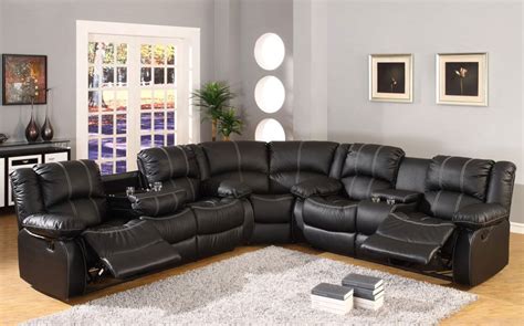 SF3591 Black Leather Recliner Sectional