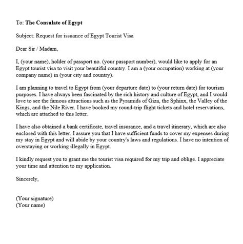 Sample Cover Letter for Egypt Visa - Visas For Future