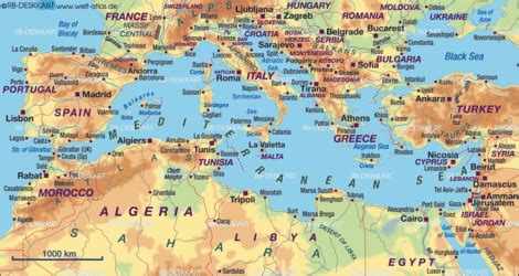 Map of Mediterranean Sea (several countries) - Map in the Atlas of the World - World Atlas