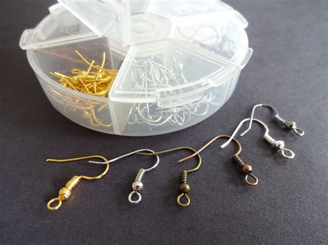 120 Iron Earring Hooks, 6 Color Metal Earrings, Fish Hooks, 18x0.8mm, Mixed Lot, Organizer ...