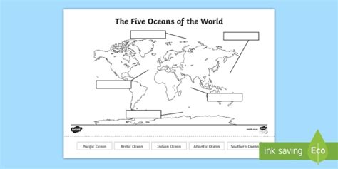 The Five Oceans Map Labeling Cut and Stick Worksheet / Worksheet