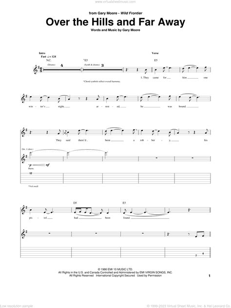 Moore - Over The Hills And Far Away sheet music for guitar (tablature)