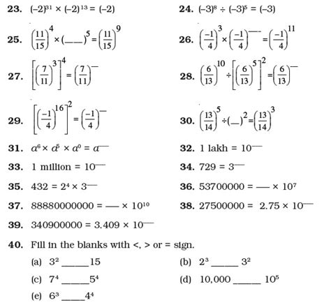 Exponents And Powers Class 7 Worksheets