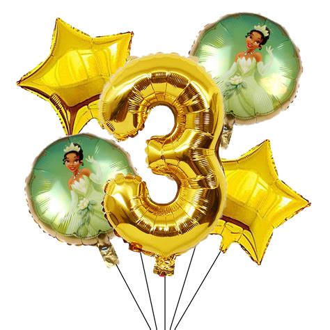 Buy Princess Tiana 3rd Birthday Decorations Gold Number 3 Balloon 32 Inch | The Frog Tiana ...