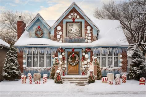 Premium Photo | Decorated house from the outside for Christmas snow