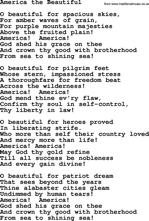 America The Beautiful Lyrics Printable Pdf