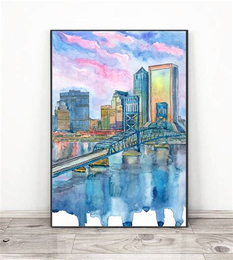 Jacksonville Florida Skyline Art Print City Art Watercolor - Etsy