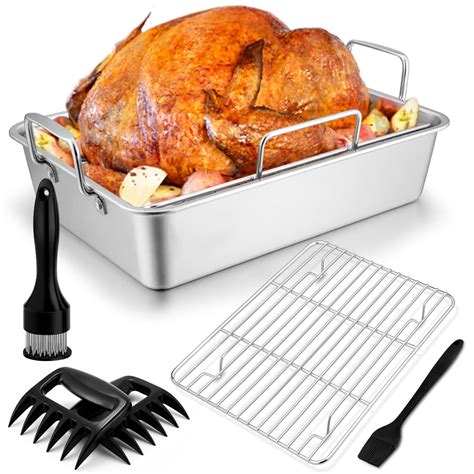 Buy 15.3’’ Roasting Pan with Racks, Joyfair 7 Pcs Stainless Steel Large Turkey Roaster Pan with ...