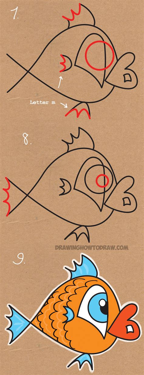 How to Draw a Cartoon Fish from the Number 13 - Easy Tutorial for Kids - How to Draw Step by ...