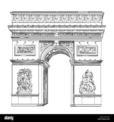 Arco di Trionfo (punto di riferimento di Parigi, Francia) vettore isolato del disegno a mano ...