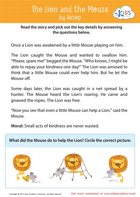 The Lion and The Mouse Sequencing Worksheet: Free Printout for Kids