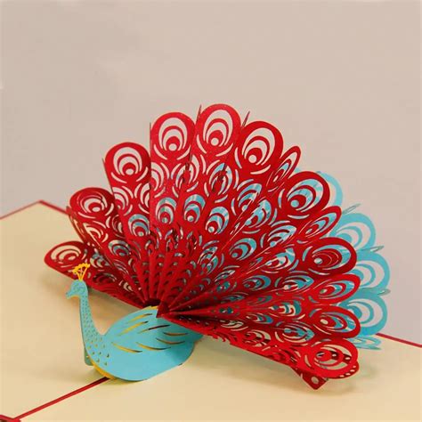 Amazing Cool 3D Pop up Cards Custom Greeting Cards 3D Peacock in Red For Birthday Personalised ...