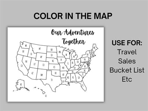 United States Map, United States Coloring Map, State Initials, Instant Download, Printable Map ...