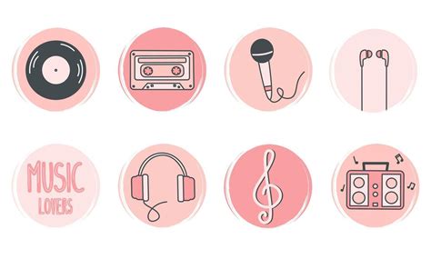 cute vector set of logo design templates, icons and badges for social media highlight with music ...