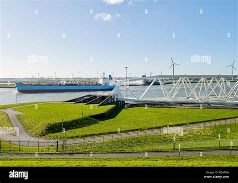 The Maeslantkering, a storm surge barrier, part of the Delta Works ...