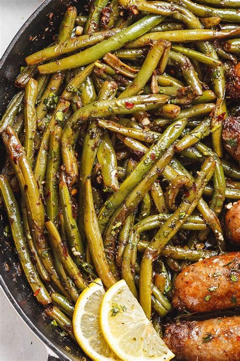 Garlic Butter Sausages Recipe with Lemon Green Beans — Eatwell101