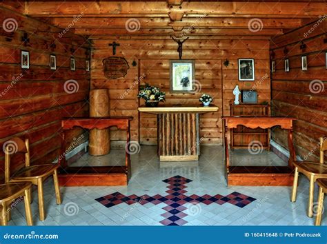 Interior of wooden chapel stock photo. Image of christian - 160415648