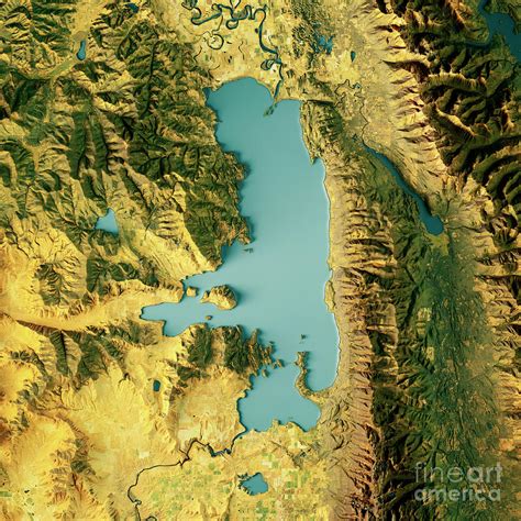 Flathead Lake 3D Render Topographic Map Color Digital Art by Frank Ramspott