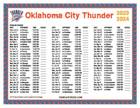 Printable 2023-2024 Oklahoma City Thunder Schedule