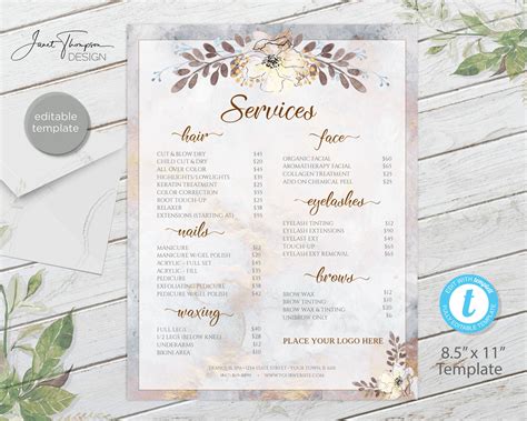 Salon Menu, Spa Services, Salon Menu, Custom Menu, DIY Services Price ...