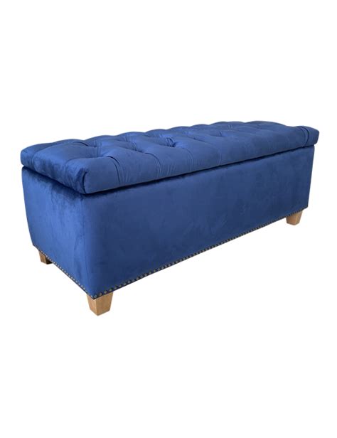 ABEL RECTANGLE STORAGE OTTOMAN - DARK BLUE VELVET - Furniture-Sofas ...