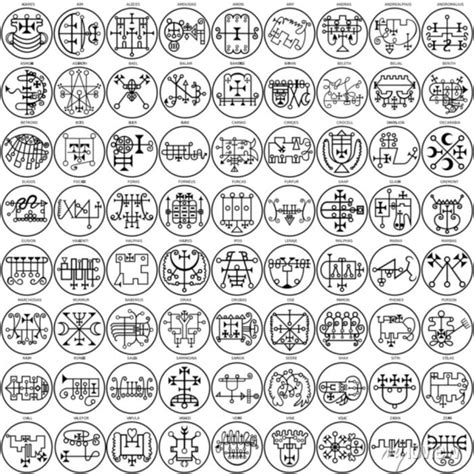 Sigils of the demons in the hierarchy of hell as listed in the wall ...