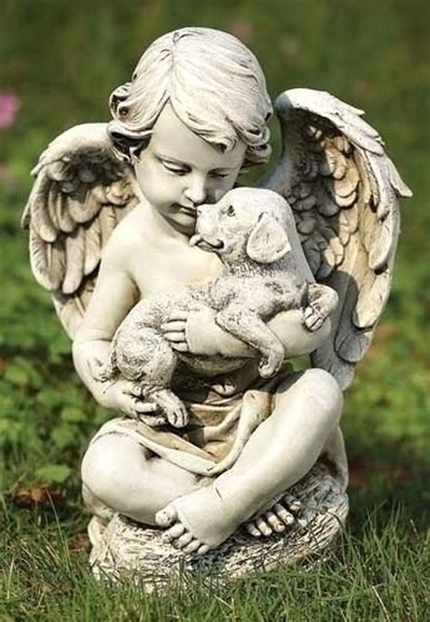 Cherub with Puppy Garden Statue | Angel sculpture, Angel statues, Garden statues