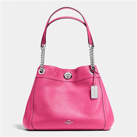 COACH Turnlock Edie Shoulder Bag In Pebble Leather in Pink - Lyst