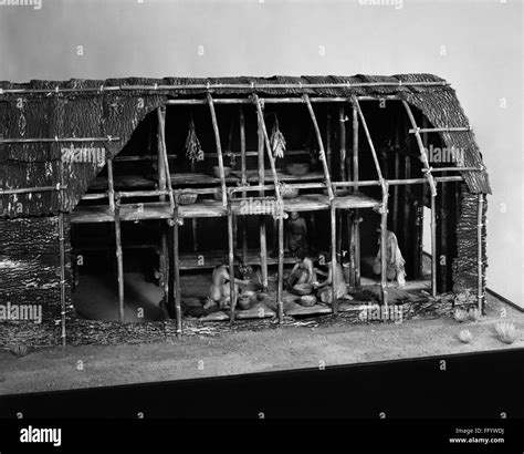 IROQUOIS LONGHOUSE. /nModel of an Iroquois longhouse, on display at the ...