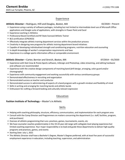 Athletic Director Resume Samples | Velvet Jobs