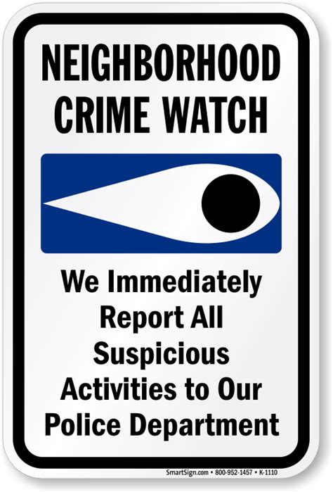 Neighborhood Crime Watch Report Suspicious Activities Sign, SKU: K-1110