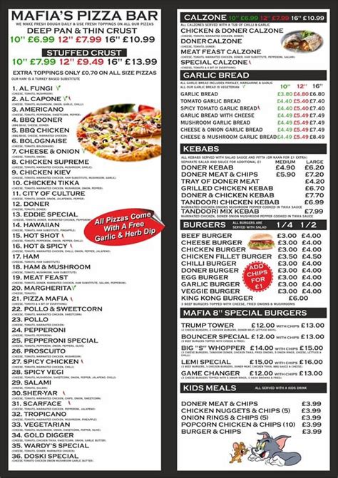 Menu at PIZZA MAFIA restaurant, Hull, 67 Princes Avenue