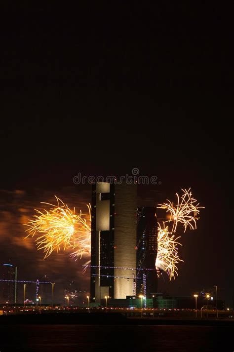 Fireworks on Bahrain National Day at the Backdrop of Iconic Building ...