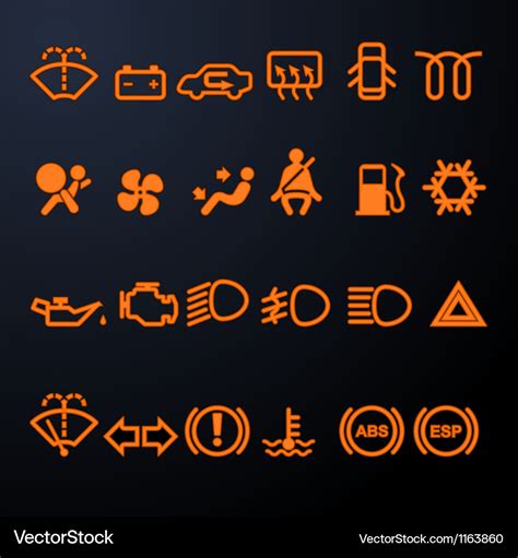 Illuminated car dashboard icons Royalty Free Vector Image