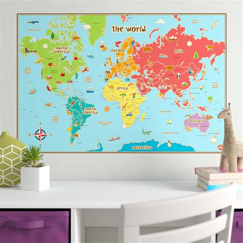 Large World Map Wall Decal Outline World Map Sticker Home Removable Adhesive Décor Decals ...