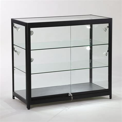 Black Aluminium Glass Counter Showcase Display Cabinet 1000mm W X 500mm ...