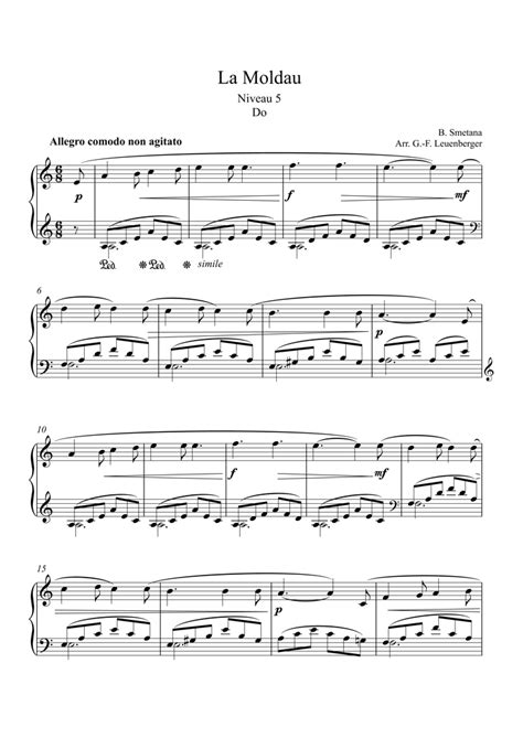 Má vlast - The Moldau (Vltava) (Easy/Intermediate Level, Solo Piano) (Smetana) - Piano Sheet Music