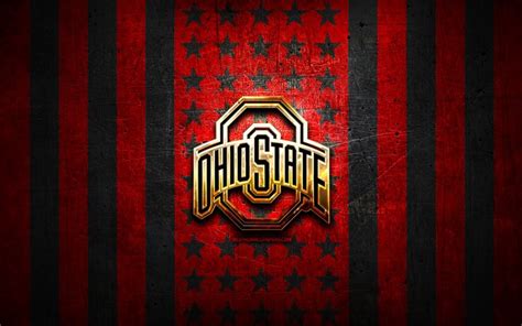 Download wallpapers Ohio State Buckeyes flag, NCAA, red black metal ...