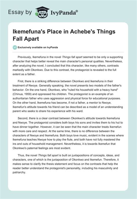 Ikemefuna's Place in Achebe's Things Fall Apart - 314 Words | Essay Example