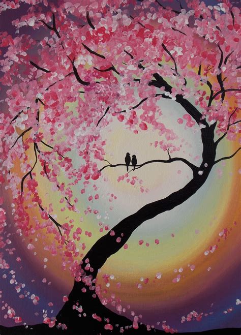 "Unruffled Feathers" Original Painting by Kaila Lance. Love birds, Cherry Tree, Cherry Blosso ...
