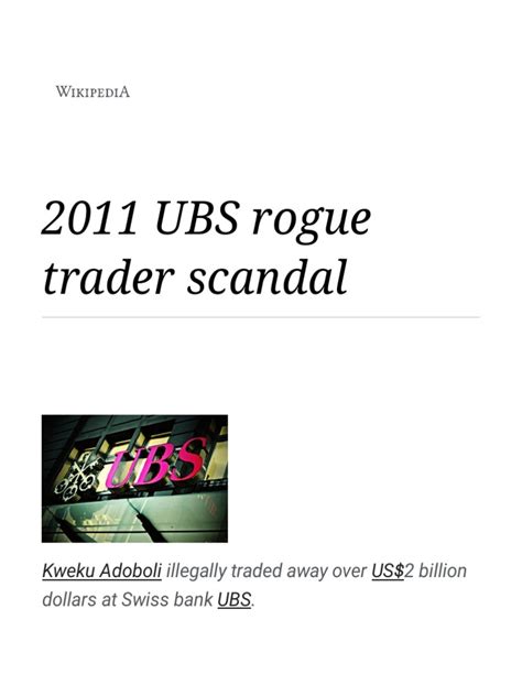 2011 UBS Rogue Trader Scandal - Wikipedia-1 | Download Free PDF | Financial Services | Business