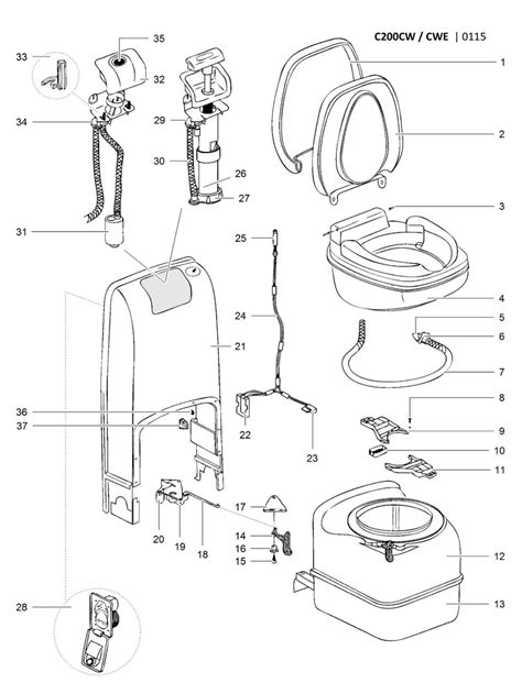 Spare Parts Diagram | Thetford C200 CW/CWE Cassette Toilet