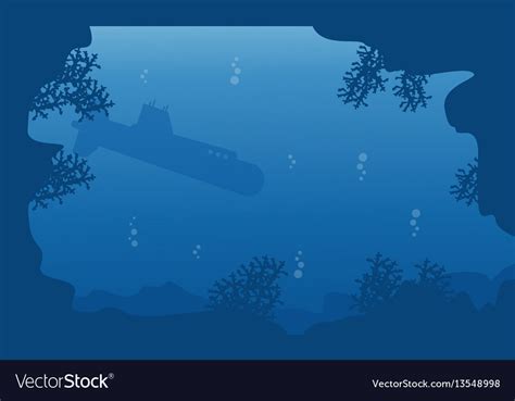 Silhouette of submarine on blue sea landscape Vector Image