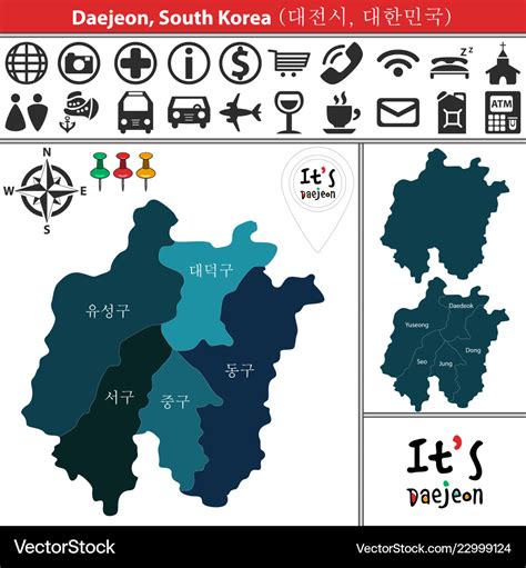 Map daejeon with districts south korea Royalty Free Vector