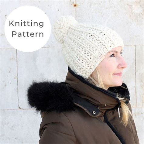 Knitting Pattern / Easy Knit Hat With Pom Pom / Winter Hat Pattern ...