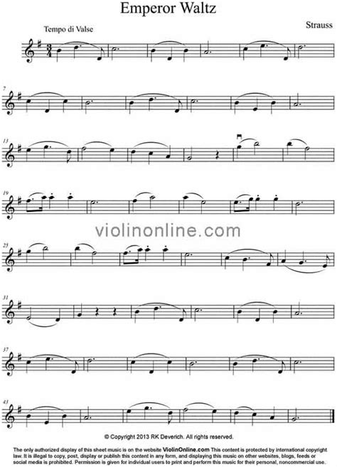 Violin Online Free Violin Sheet Music - Emperor Waltz by Strauss