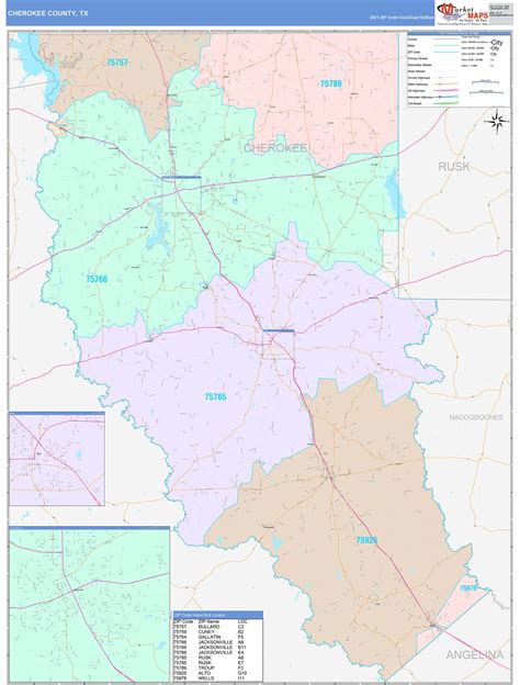 Cherokee County, TX Wall Map Color Cast Style by MarketMAPS