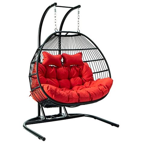 LeisureMod Wicker 2 Person Double Folding Hanging Egg Swing Chair - Walmart.com - Walmart.com